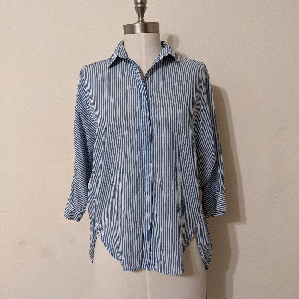 Blue & White Striped Cotton Button Down
